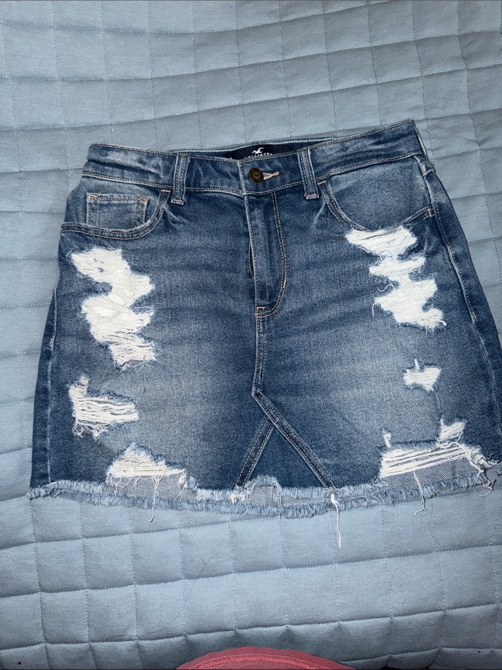 Hollister Distressed Dark Blue Denim Mini Skirt
